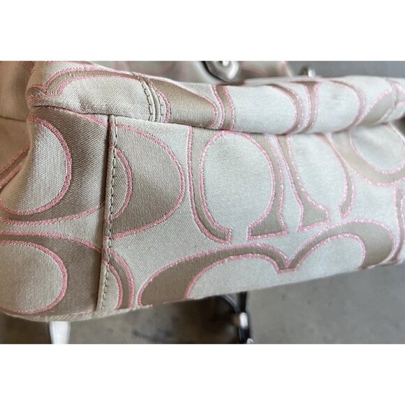 Coach Daisy Signature Metallic Outline Tote Shoulder Bag Hobo Purse Sateen PINK - Picture 14 of 16
